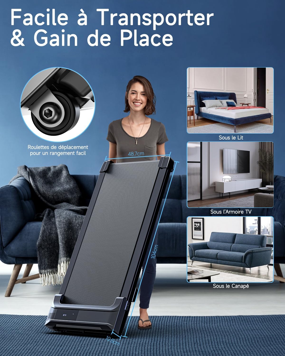 Tapis de marche/course - Mini tapis roulant compact pour bureau, maison et shopping à domicile - Machine électrique motorisée silencieuse et portable à roulement rapide (6 km/h)