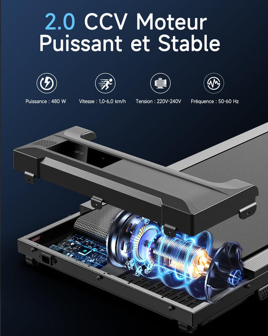 Tapis de marche/course - Mini tapis roulant compact pour bureau, maison et shopping à domicile - Machine électrique motorisée silencieuse et portable à roulement rapide (6 km/h)